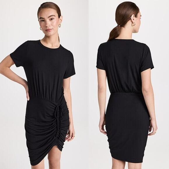 NWT Veronica Beard Hannock Ruched Short Sleeve Black Casual Mini Dress - Picture 8 of 8